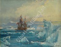 Lot 27 - δ FRANK HENRY MASON (BRITISH, 1875-1965) -Willem Barentsz probably anchored off Spitzbergen Island in 1596