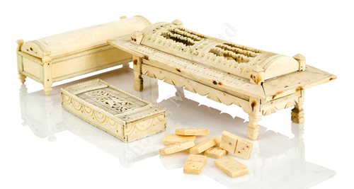Lot 65 - AN EARLY 19TH CENTURY FRENCH NAPOLEONIC PRISONER-OF-WAR BONE DOMINO SET; and two other examples (one incomplete)