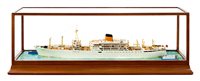 Lot 320 - A TRAVEL AGENT'S WATERLINE MODEL FOR THE PASSENGER CARGO SHIP M.V. AKAROA, ORIGINALLY BUILT FOR SHAW SAVILL LINE BY HARLAND & WOLFF, 1959