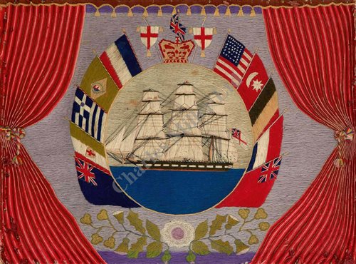 Lot 136 - A 19TH CENTURY SAILOR'S WOOLWORK...