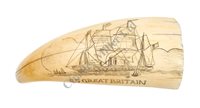 Lot 146 - Ø A SCRIMSHAW DECORATED WHALE'S TOOTH OF THE...