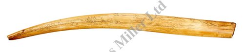 Lot 147 - Ø A SCRIMSHAW DECORATED WALRUS TUSK<br/>incised...