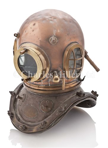 Lot 144 - A 12-BOLT COPPER AND BRASS DIVING HELMET BY...