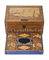 Lot 171 - A 19TH-CENTURY MARINE MARQUETRY WORK BOX<br/>the...
