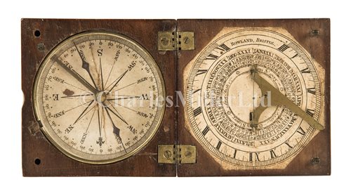 Lot 205 - A WOOD AND PAPER POCKET SUNDIAL BY ROWLAND,...