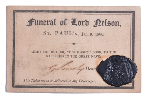Lot 97 - A TICKET TO LORD NELSON'S FUNERAL IN ST....