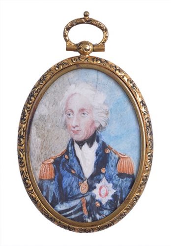 Lot 101 - A MINIATURE PORTRAIT MEDALLION OF LORD NELSON,...