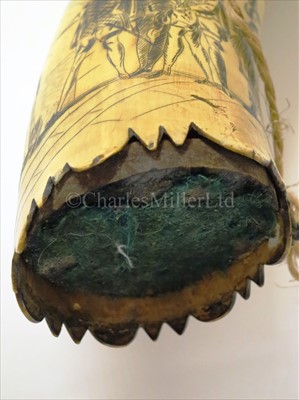 Lot 170 - A PAIR OF SCRIMSHAW-DECORATED COW HORNS, CIRCA...