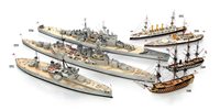 Lot 347 - A SET OF SEVEN 1:96 SCALE WATERLINE MODELS REPRESENTING THE ROYAL NAVY BETWEEN 1805 AND 1946