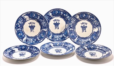 Lot 28 - Six 19th Century blue and white mess...