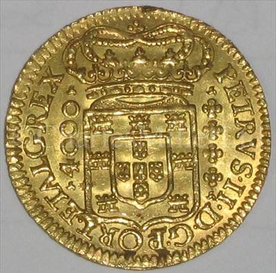 Lot 74 - A PORTUGUESE 4000 REIS GOLD COIN RECOVERED...