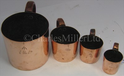 Lot 75 - A PART-SET OF NAVAL COPPER RUM MEASURES <br/>for ½...