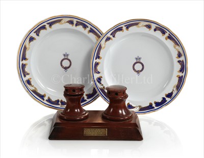 Lot 90 - A PAIR OF DINNER PLATES FROM THE ROYAL YACHT...
