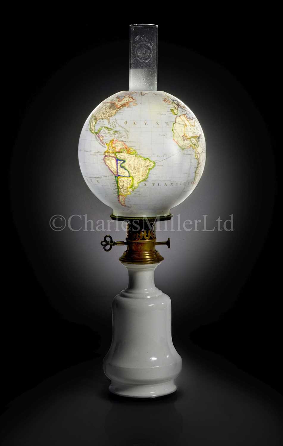 Lot 176 - A RARE FRENCH GLASS OIL LAMP GLOBE<br/>signed and...