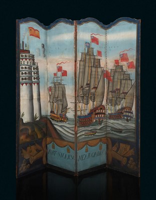 Lot 60 - AN UNUSUAL 19TH-CENTURY PAINTED FOUR-FOLD...