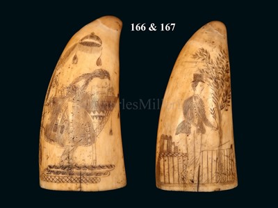 Lot 166 - A 19TH-CENTURY SAILOR'S SCRIMSHAW-DECORATED...