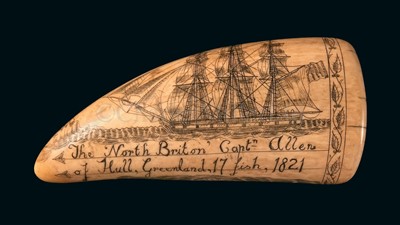 Lot 169 - A 19TH-CENTURY SCRIMSHAW-DECORATED WHALE'S...