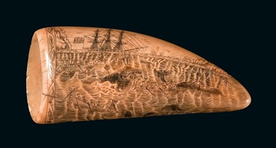 Lot 169 - A 19TH-CENTURY SCRIMSHAW-DECORATED WHALE'S...