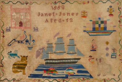 Lot 214 - WOOLWORK PICTURES<br/>comprising two wool works of...