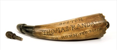 Lot 81 - A 19TH-CENTURY POWDER HORN<br/><br/>inscribed BOSTON /...