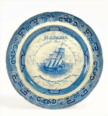 Lot 92 - A WILLIAM IV BLUE AND WHITE ADVERTISING PLATE...