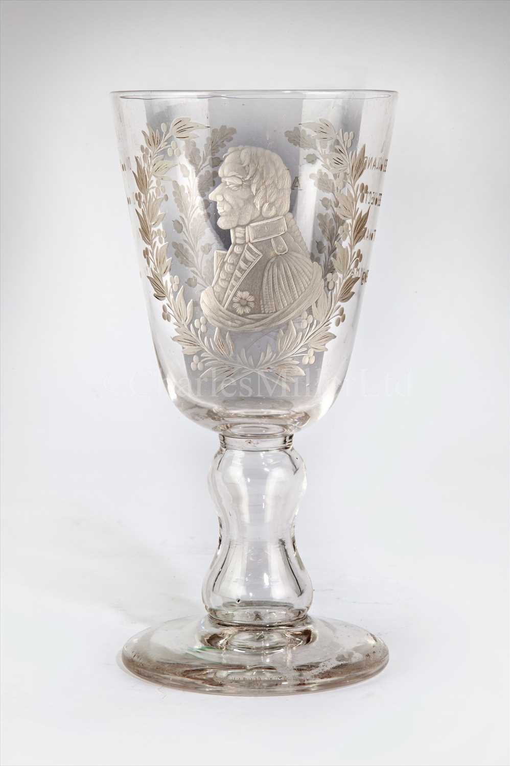 Lot 40 - A LARGE COMMEMORATIVE GLASS LORD NELSON...