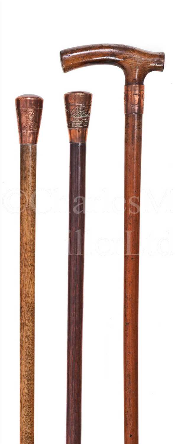 Lot 43 - THREE WALKING STICKS MADE FROM THE WOOD AND...