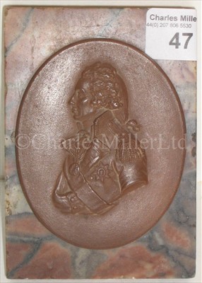 Lot 47 - A 19TH-CENTURY BROWN WEDGWOOD PLAQUE OF LORD...