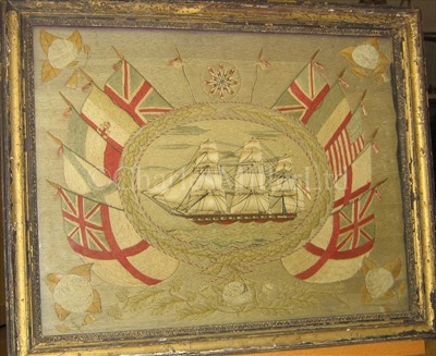Lot 87 - A 19TH-CENTURY SAILOR'S WOOLWORK...