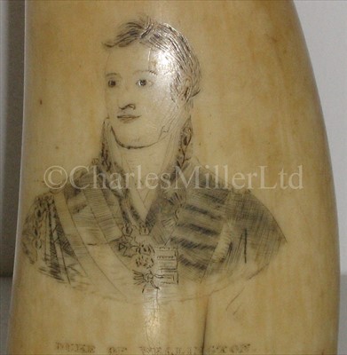 Lot 98 - A 19TH-CENTURY SCRIMSHAW-DECORATED WHALE'S...