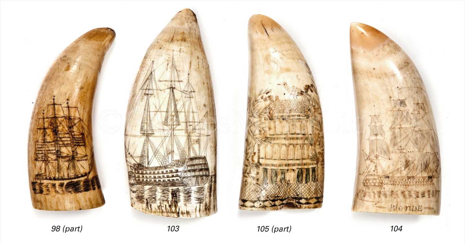 Lot 103 - A 19TH-CENTURY SAILOR'S SCRIMSHAW-DECORATED...