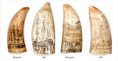 Lot 104 - A 19TH-CENTURY SAILOR'S SCRIMSHAW-DECORATED...