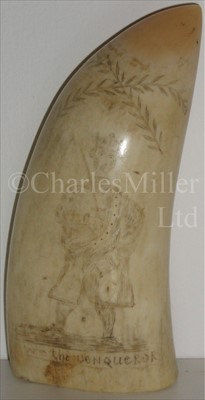 Lot 104 - A 19TH-CENTURY SAILOR'S SCRIMSHAW-DECORATED...