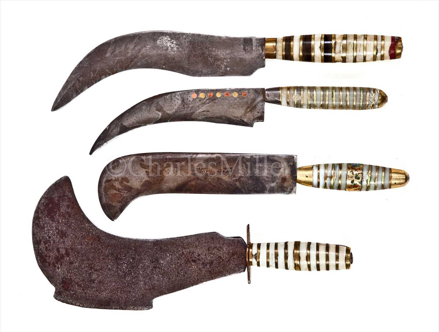 Lot 116 - FOUR 19TH-CENTURY ?FLENSING KNIVES<br/>with shaped...