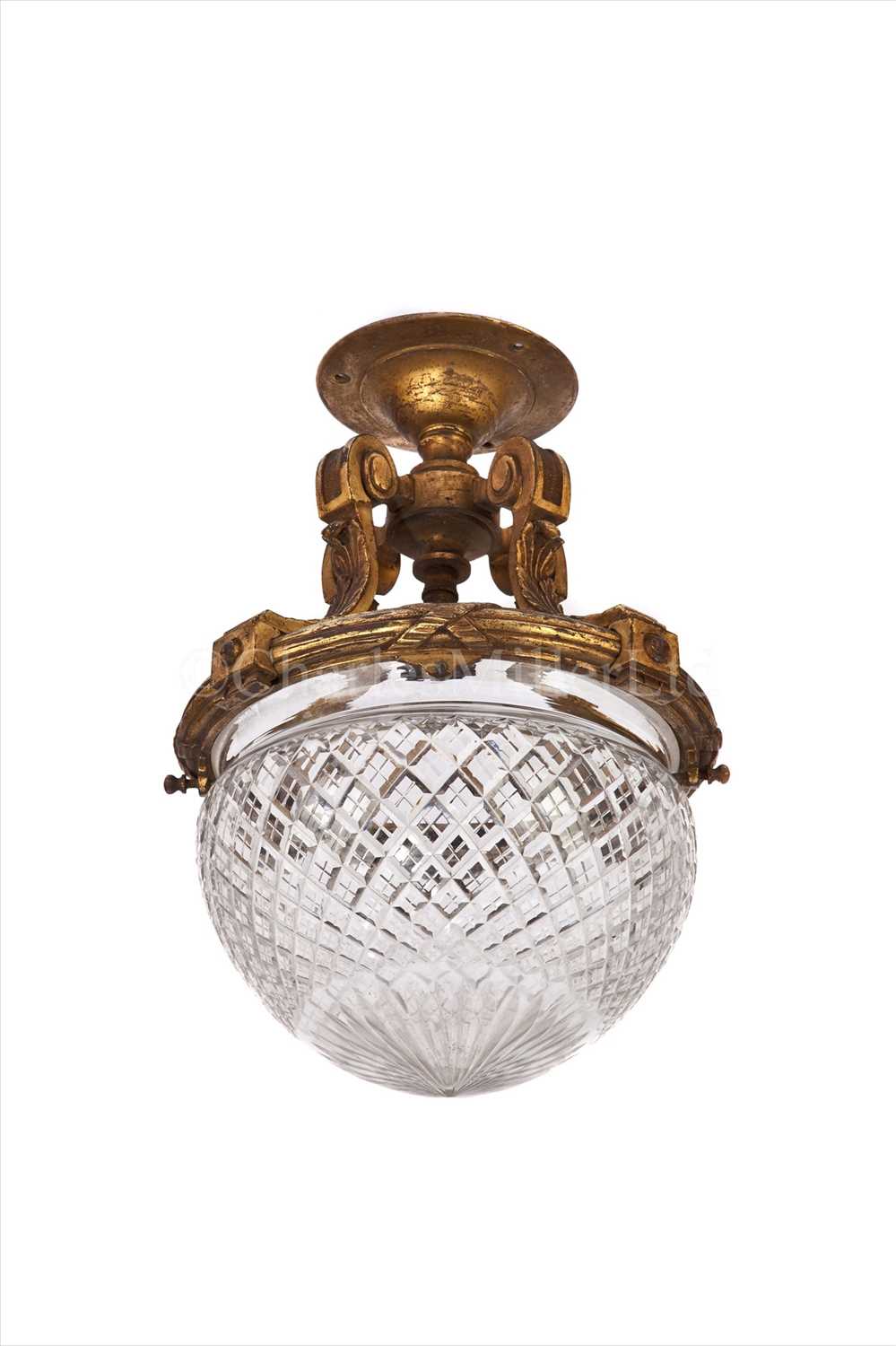 Lot 131 - A SMALL CUT-GLASS SINGLE LAMP FITTING FROM...