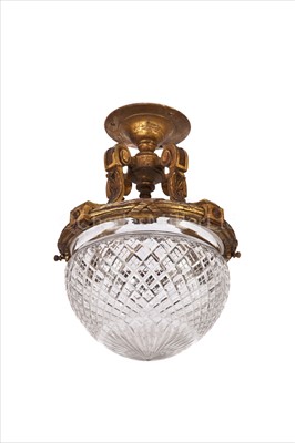 Lot 131 - A SMALL CUT-GLASS SINGLE LAMP FITTING FROM...