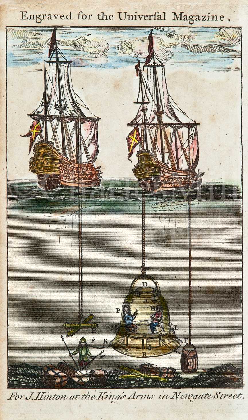 Lot 141 - AN 18TH-CENTURY ENGRAVING OF A DIVING BELL