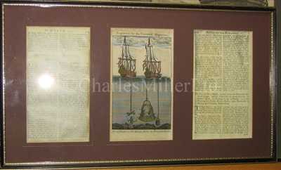 Lot 141 - AN 18TH-CENTURY ENGRAVING OF A DIVING BELL IN...