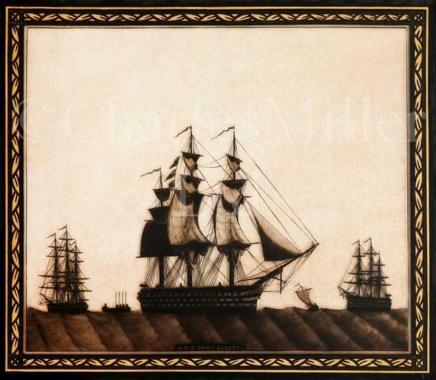 Lot 83 - A 19TH CENTURY REVERSE-GLASS SILHOUETTE...