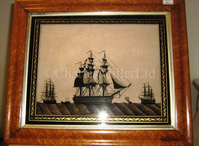Lot 83 - A 19TH CENTURY REVERSE-GLASS SILHOUETTE...