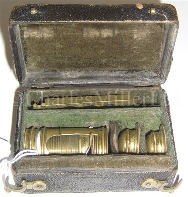 Lot 199 - A BRASS SCREW-BARREL POCKET MICROSCOPE,...