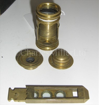 Lot 199 - A BRASS SCREW-BARREL POCKET MICROSCOPE,...