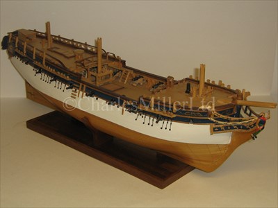 Lot 239 - A PLANKED AND FRAMED MODEL OF THE 14-GUN SHIP...