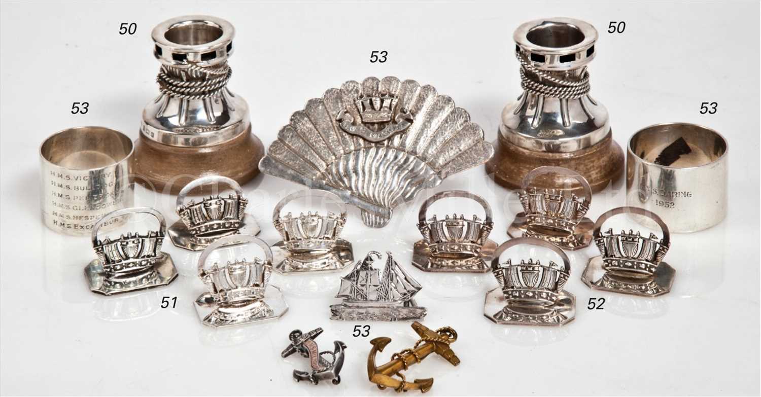 Lot 51 - FOUR SILVER ROYAL NAVY MENU HOLDERS<br/>in two...