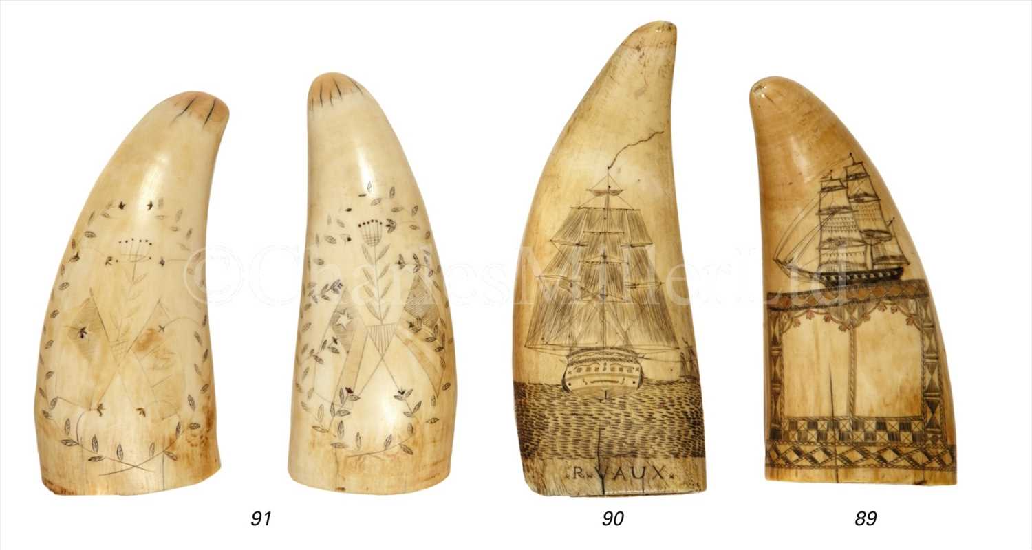 Lot 90 - A 19TH-CENTURY SAILOR'S SCRIMSHAW-DECORATED...