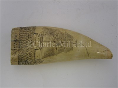Lot 90 - A 19TH-CENTURY SAILOR'S SCRIMSHAW-DECORATED...