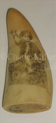 Lot 95 - A 19TH-CENTURY SAILOR'S SCRIMSHAW-DECORATED...