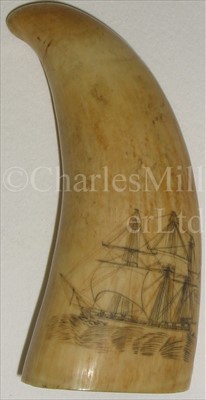 Lot 95 - A 19TH-CENTURY SAILOR'S SCRIMSHAW-DECORATED...