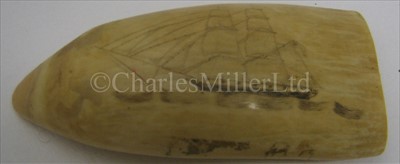 Lot 98 - A 19TH-CENTURY SAILOR'S SCRIMSHAW-DECORATED...