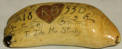 Lot 105 - AN UNUSUAL 19TH-CENTURY SCRIMSHAW-DECORATED...